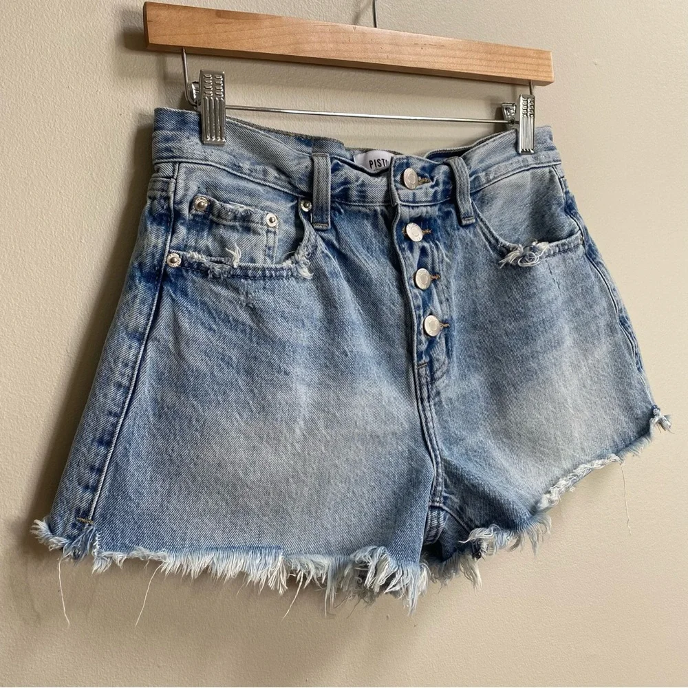 Pistola Light Blue Adam Wash Nova Button Fly Cut-Off High Rise Denim Shorts 26